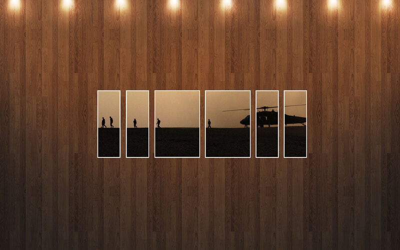 Silhouetted Figures Walking — Brown, Dramatic