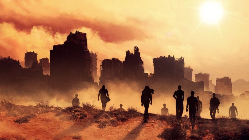Silhouetted Figures Walking — Orange