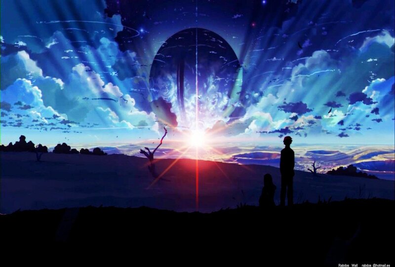 Silhouetted Figures Watching Sky — Blue