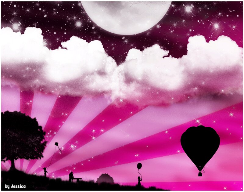 Silhouetted Figures with Balloons