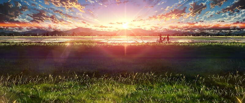 Silhouetted Figures with Bicycle