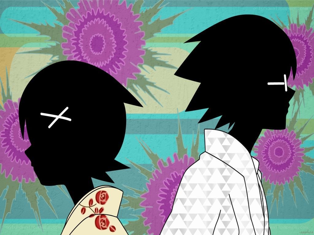 silhouetted figures with floral background