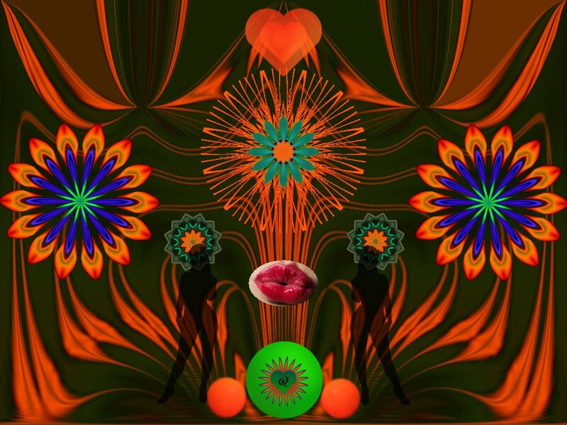 Silhouetted Figures with Flowers — Orange