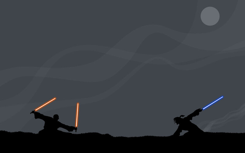 Silhouetted Figures with Lightsabers — Black