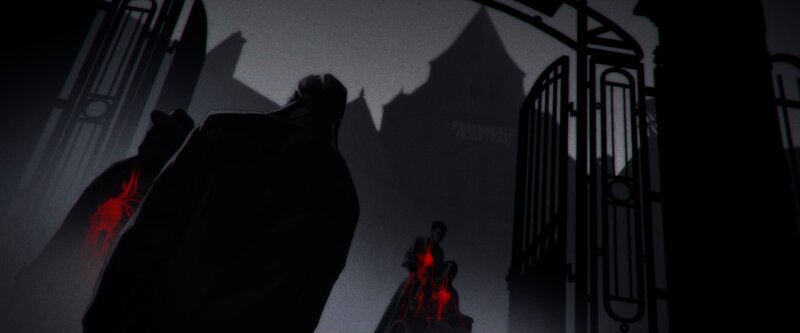 Silhouetted Figures with Red Energy