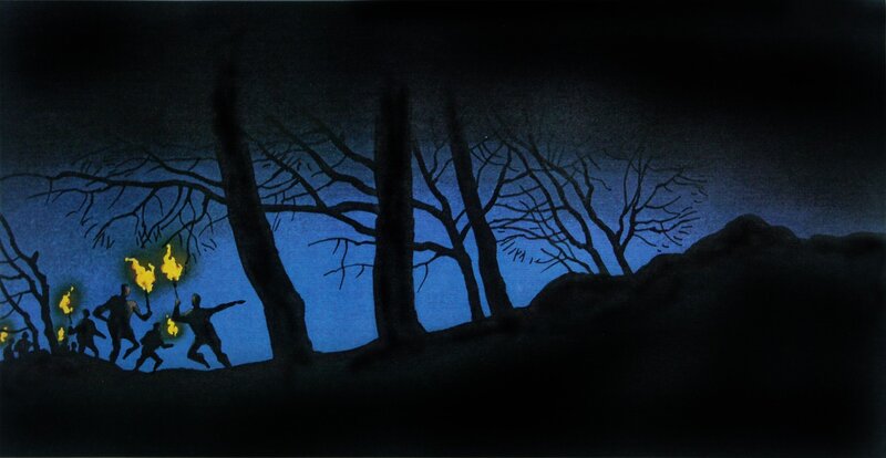 Silhouetted Figures with Torches