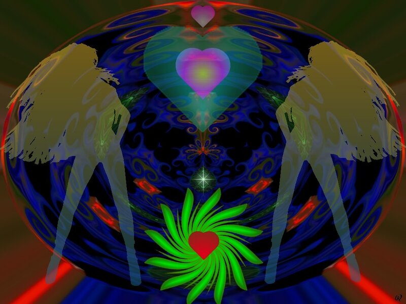 Silhouetted Figures with Wings