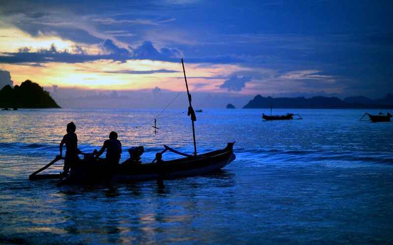 Silhouetted Fishermen — Blue