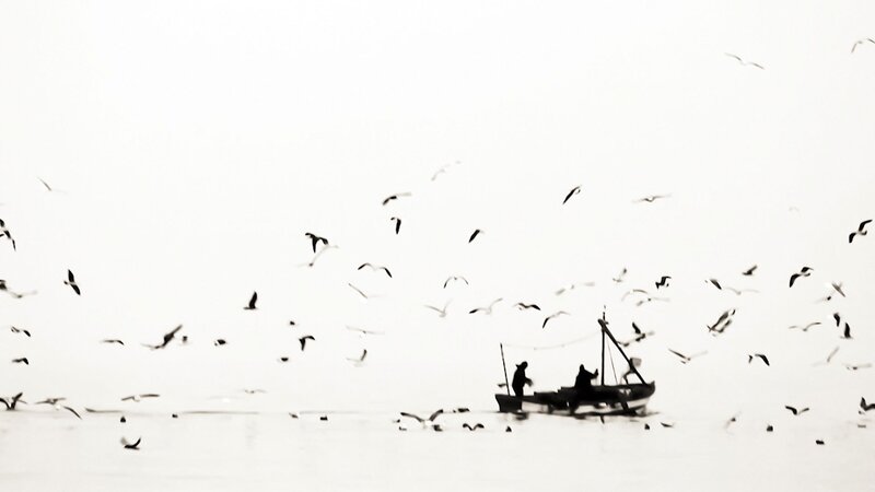 Silhouetted Fishing Boat — Black