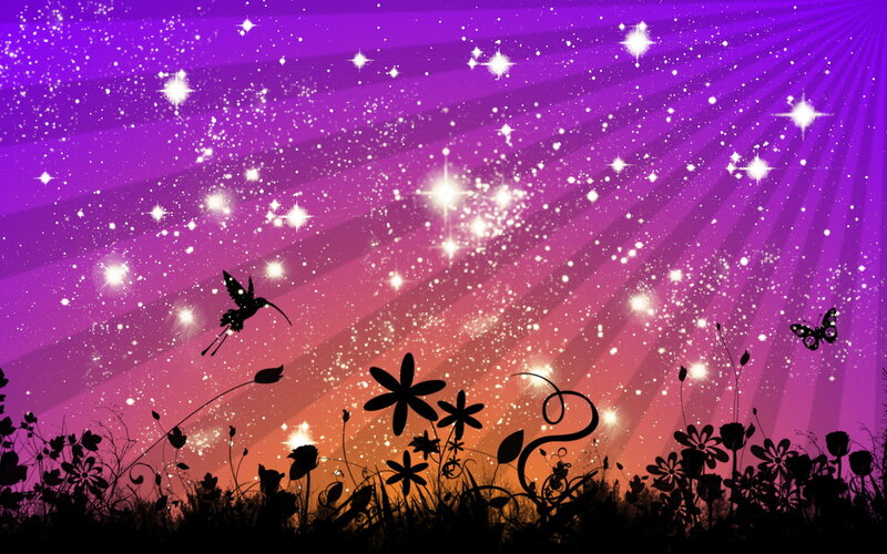 Silhouetted Flowers and Birds