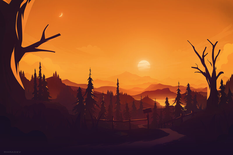 Silhouetted Forest Landscape — Orange