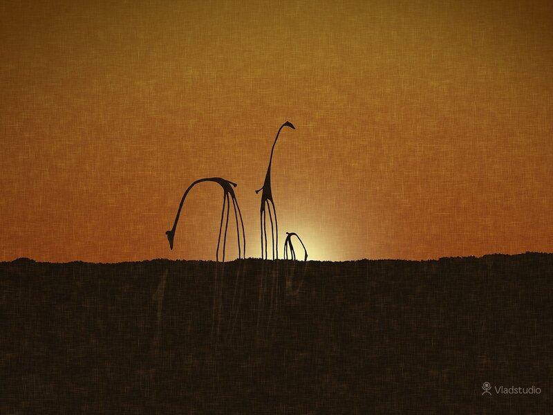 Silhouetted Giraffes