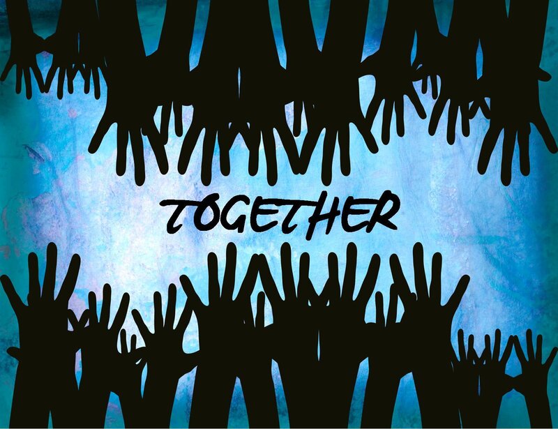 Silhouetted Hands Reaching — Blue