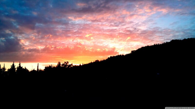 Silhouetted Hill at Sunset — Orange, Dramatic, Photograph, Sky, Clouds