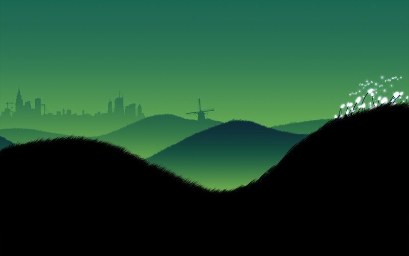 Silhouetted Hills and City — Green