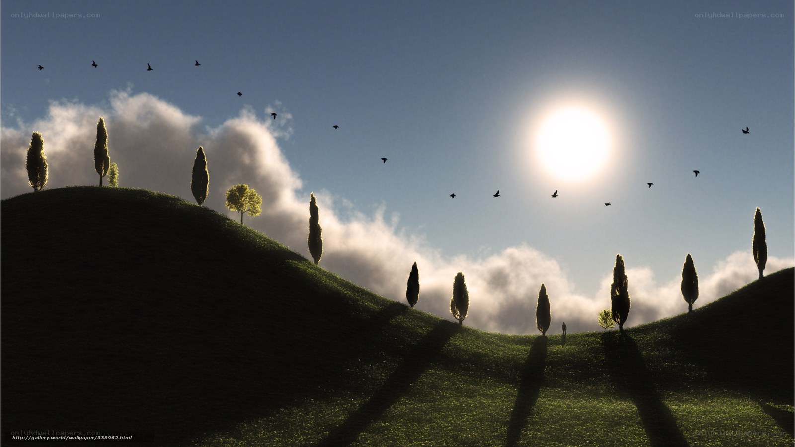 Silhouetted hills at sunrise