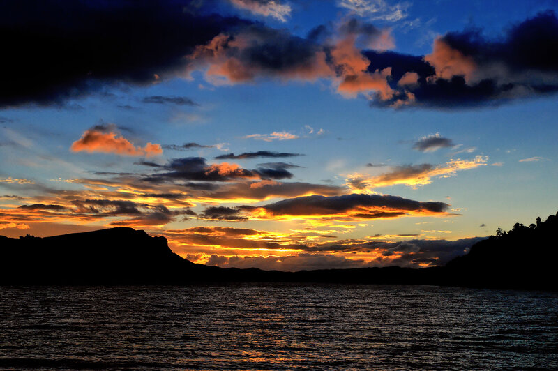 Silhouetted Hills at Sunset — Blue, Dramatic, Photograph, Sky