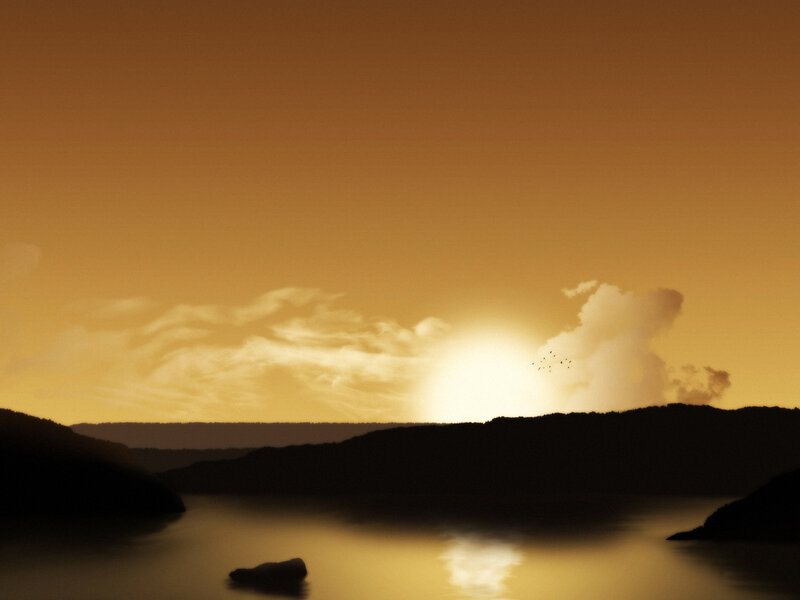Silhouetted Hills at Sunset — Gold