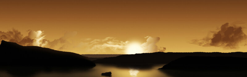 Silhouetted Hills at Sunset — Orange, Serene, Digital Art
