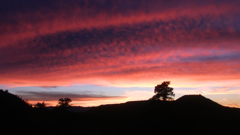 Silhouetted Hills at Sunset — Red, Dramatic, Photograph, Trees