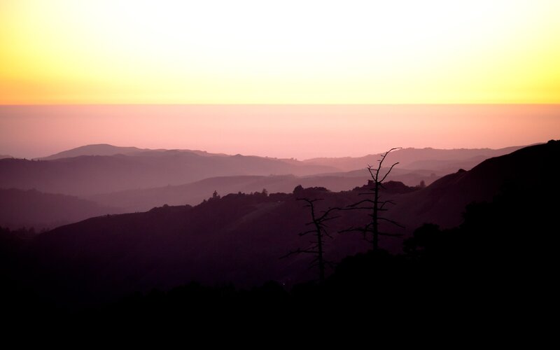 Silhouetted Hills at Sunset — Yellow, Serene