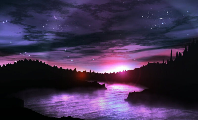 Silhouetted Hills over River