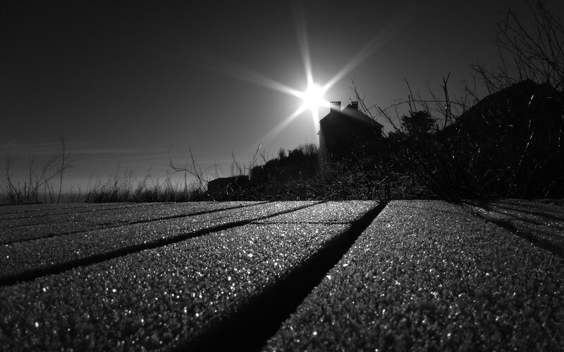 Silhouetted House at Sunset — Black