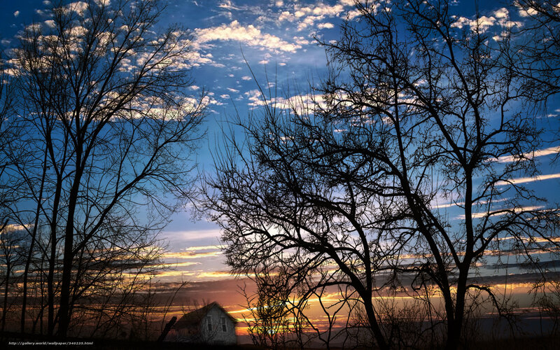 Silhouetted House at Sunset — Blue, Dramatic