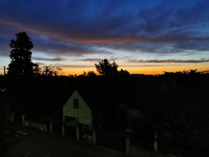 Silhouetted Houses at Dusk — Blue, Dramatic