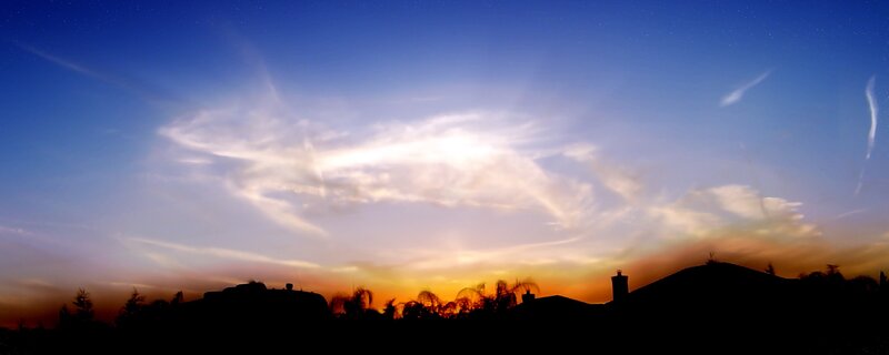 Silhouetted Houses at Dusk — Blue, Serene, Sunset