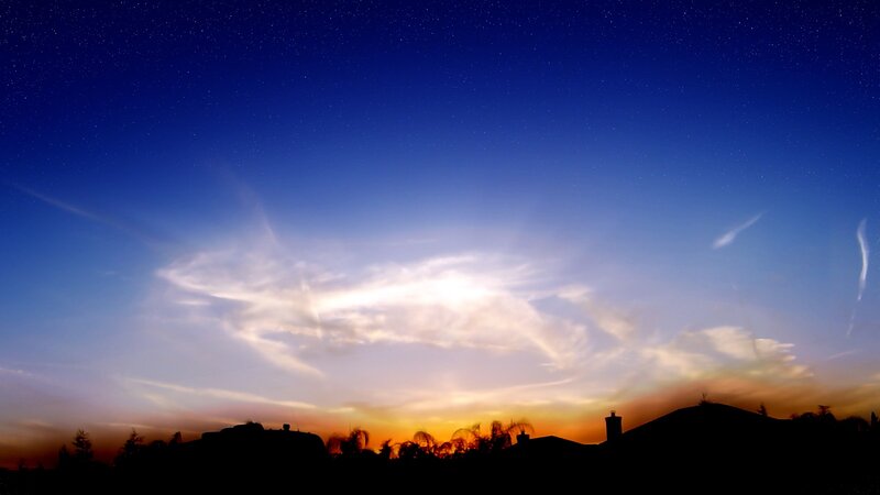 Silhouetted Houses at Dusk — Blue