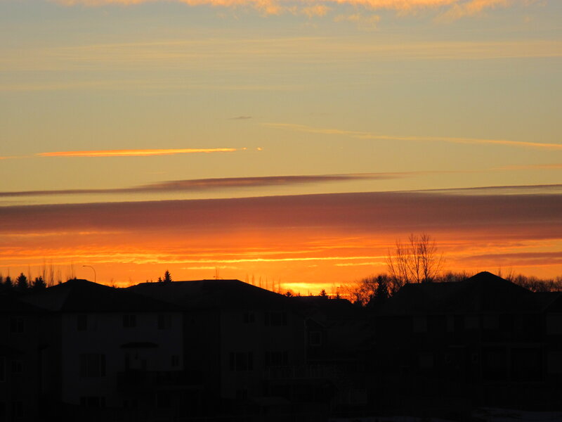Silhouetted Houses at Sunset — Orange, Serene