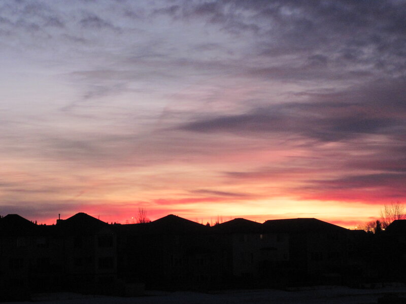 Silhouetted Houses at Sunset — Purple