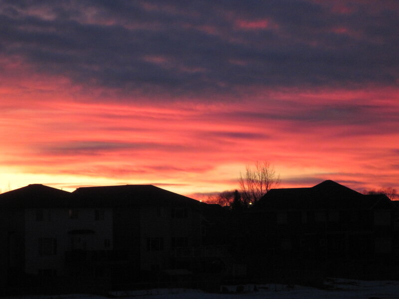 Silhouetted Houses at Sunset — Red