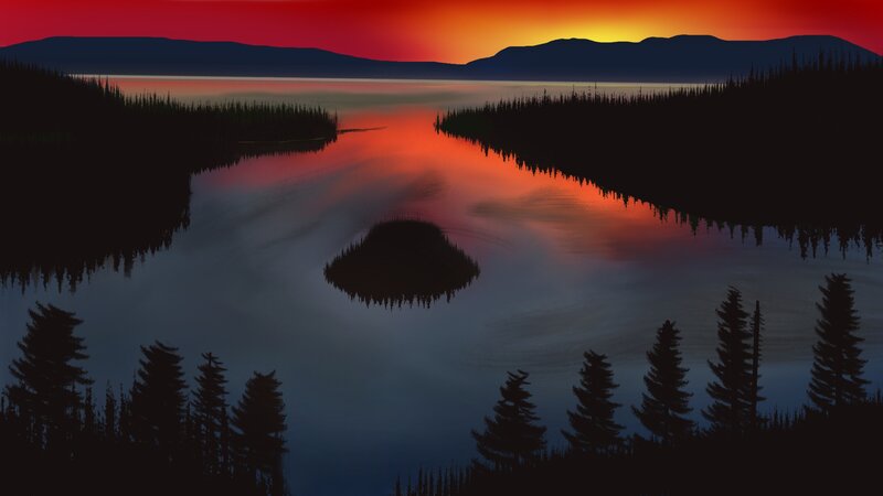Silhouetted Island in Lake