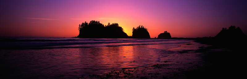 Silhouetted Islands at Sunset — Purple, Serene, Photograph, Ocean