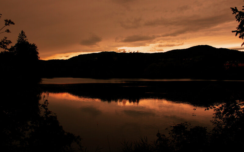 Silhouetted Lake at Dusk — Orange