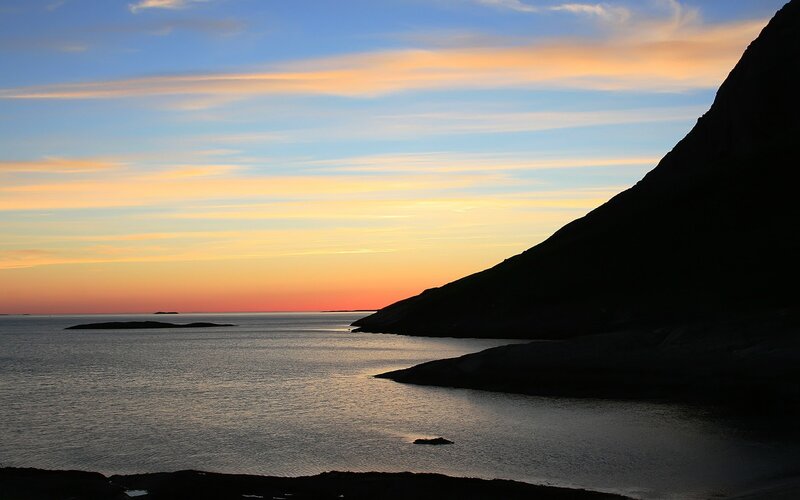 Silhouetted Mountain at Sunset — Blue, Serene
