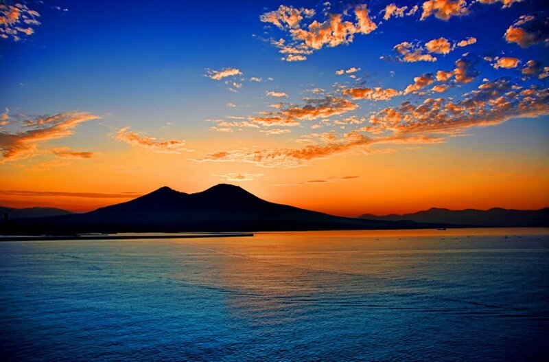Silhouetted Mountain at Sunset — Blue