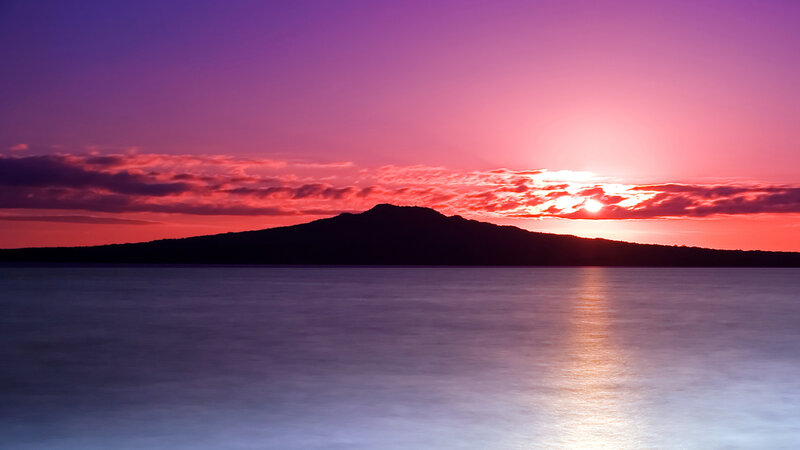 Silhouetted Mountain at Sunset — Purple