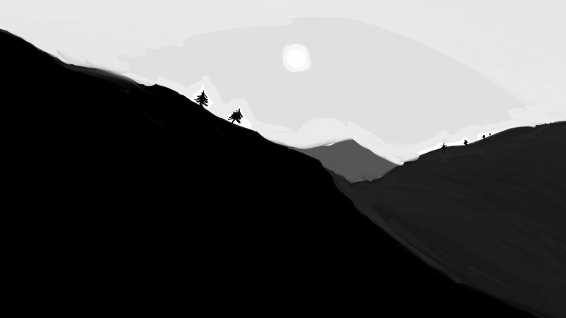Silhouetted mountain landscape