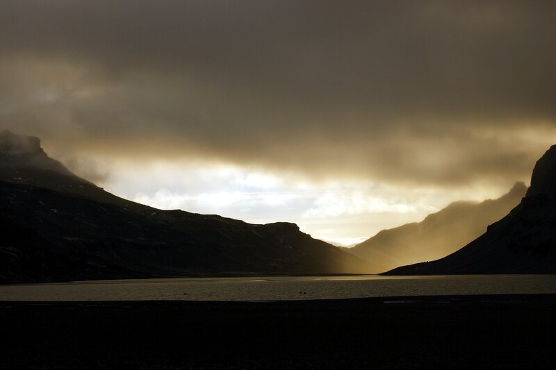 Silhouetted Mountains and Lake — Black