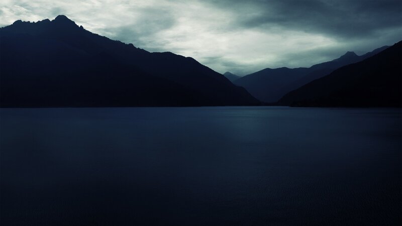 Silhouetted Mountains and Lake — Blue, Dramatic, Night