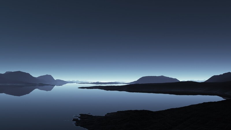 Silhouetted Mountains and Lake — Blue, Serene
