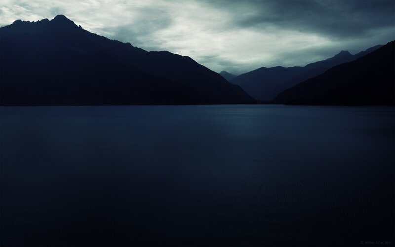 Silhouetted Mountains and Lake — Blue