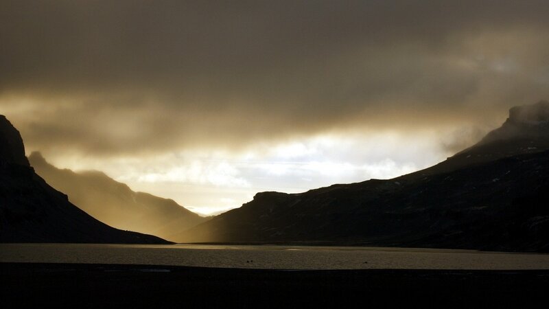 Silhouetted Mountains and Lake — Gray