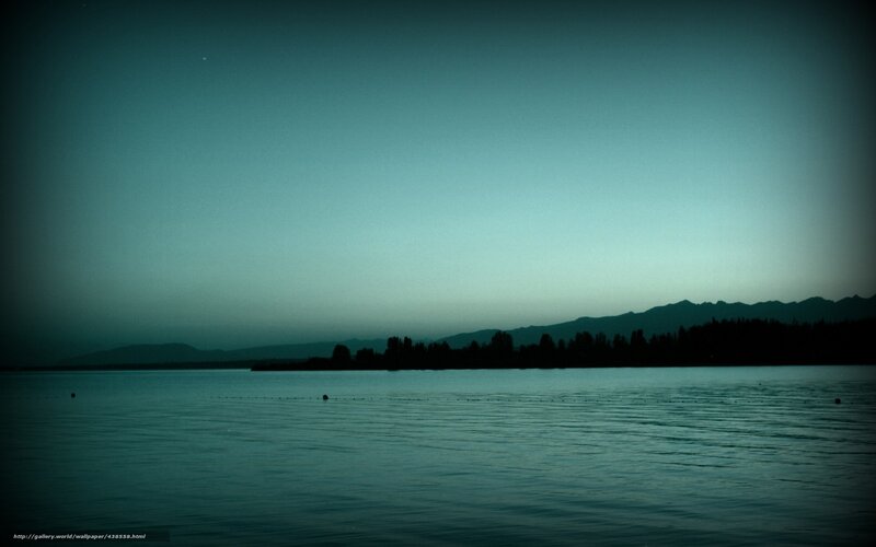 Silhouetted Mountains and Lake — Teal