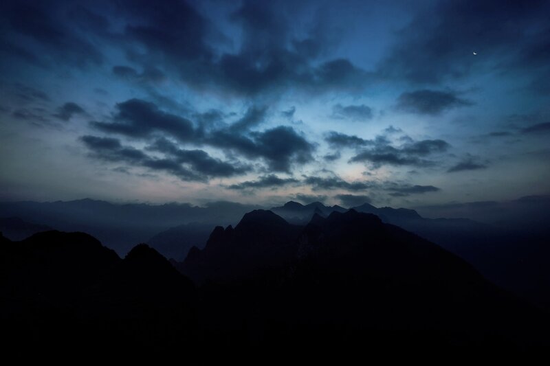 Silhouetted Mountains at Dusk — Blue, Dramatic
