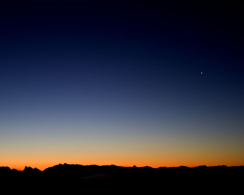 Silhouetted Mountains at Dusk — Blue, Serene, Sunset, Photograph, Sky, Star