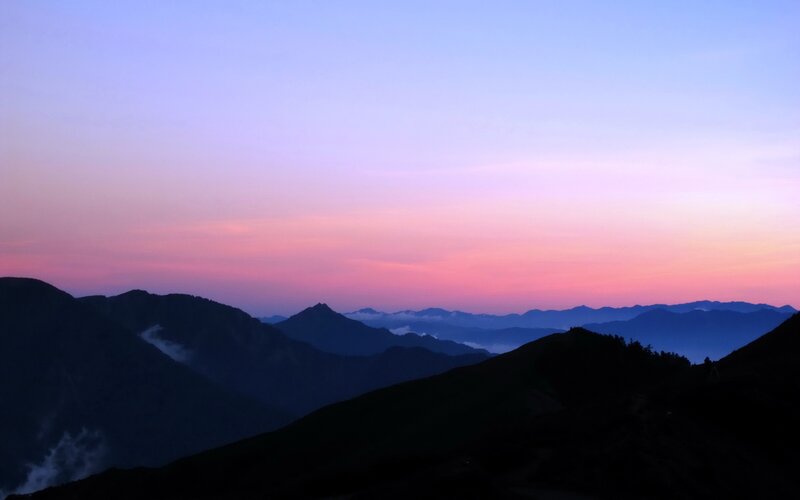 Silhouetted Mountains at Dusk — Purple, Serene, Sunset, Photograph, Sky, Clouds